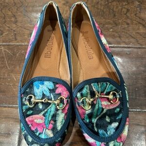 Vibrant Floral Loafers with Gold Detail